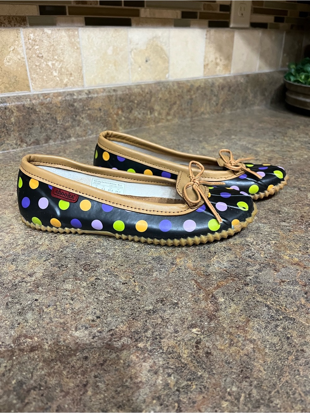Chooka Big Dot Duck Skimmer Multi Women’s 7 Waterproof Polka Dot Ballet Flats